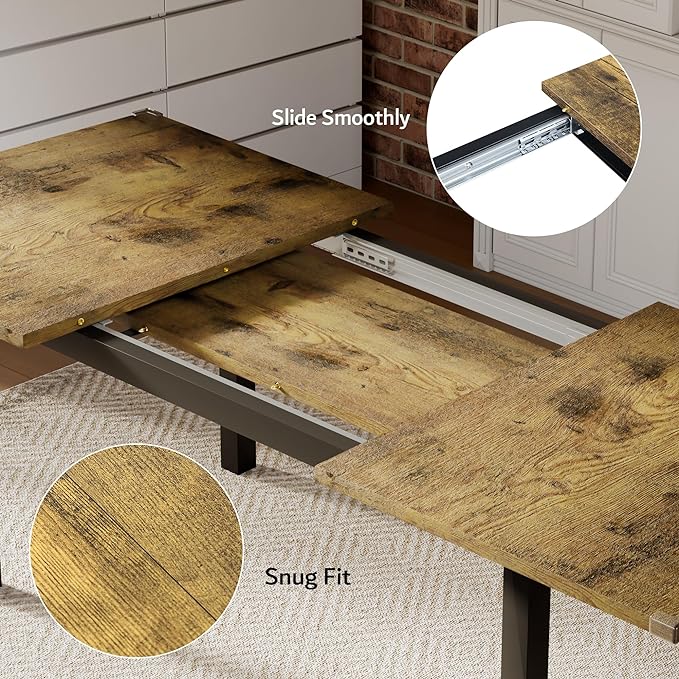 iPormis 7-Piece Dining Table & Chairs Set for 4-6, 63" Extendable Kitchen Table with 6 Chairs, Dining Room Table with MDF Board & Metal Frame, Perfect for Small Space,Easy Assembly, Rustic Brown
