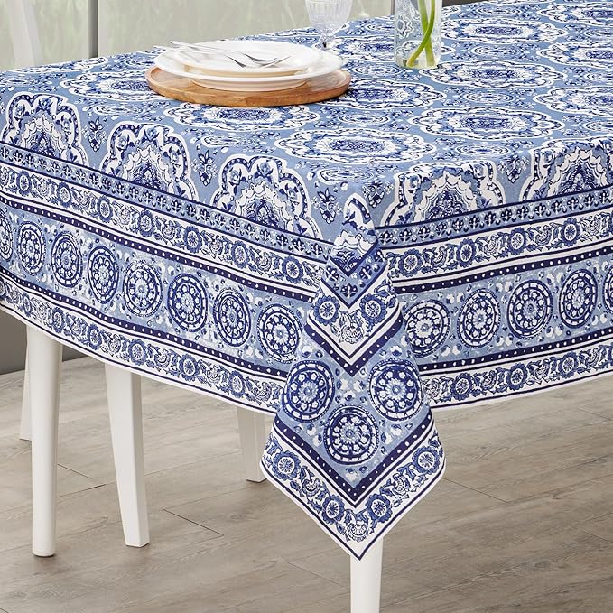 Maison d' Hermine Table Cloth Rectangle Table 100% Cotton 70 x 108 Inches Tablecloth Reusable Decorative for Dining Room Farmhouse Home Valentines Day Decorations Spring Summer - Melodie Bleue