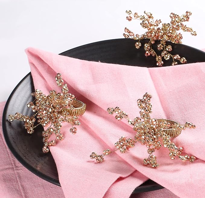 Copper Gold Beaded Napkin Ring Set of 12 - Elegant Beautiful Fancy Decorative Napkin Holder for Dining Table Décor, Easter, Farmhouse, Wedding, Party, Thanksgiving, Everyday Use
