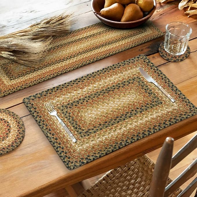 Homespice Russet Jute Braided Short Table Runner, Warm Country Decor, Set of 2, Multicolor Rectangle 8x28 - Rich Colors, Easy to Clean, Durable and Protects Furniture