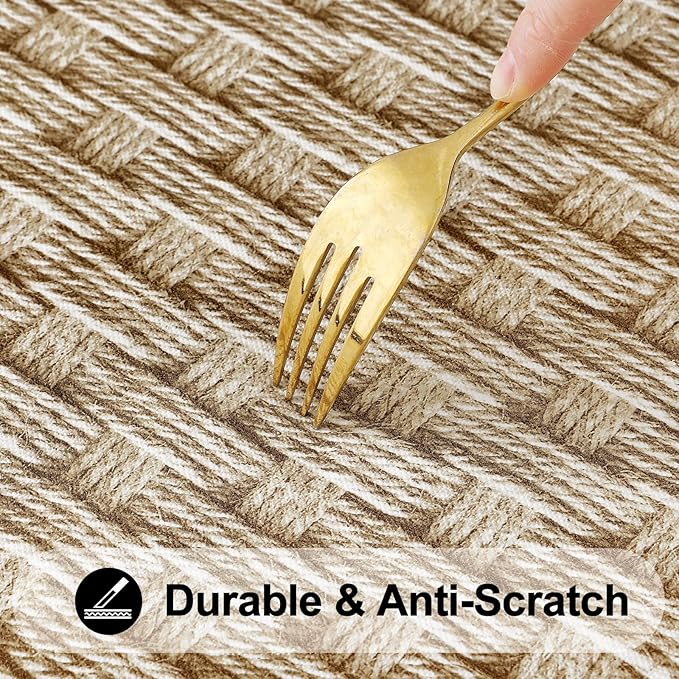 Smiry Rectangle Table Cloth Cover, Waterproof Elastic Fitted Picnic Tablecloth for 4 Foot Tables, Wipeable Flannel Backed Vinyl Tablecloths for Camping, Dining, Outdoor (Sand, 24" x 48")