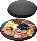 Navaris Slate Plates - Food Contact Safe Black Stone - Cheese Platter Serving Charcuterie Boards - Round Slate Tray Slab Plate Cheese Board - Set of 4 11" Plates (28 cm)