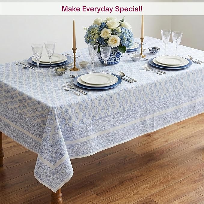 ATOSII Cotton Tablecloth Amalfi Blue 72" X 140" Inches Rectangle