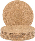 GENMOUS Woven Placemats Set of 10, 13.5" Round Placemats Natural Water Hyacinth Boho Placemat,Farmhouse Rattan Chargers for Dinner Plates,Rustic Braided Wicker Table Mats for Dining Table,Home,Wedding