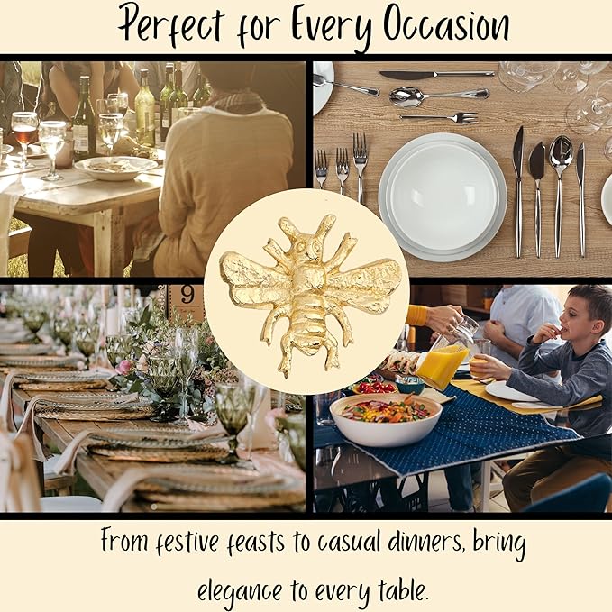 ALPHA Living HOME 12 Pcs Bee Napkin Rings - Decorative Metal Napkin Rings Table Decor Dining Table Cloth Napkin Holder for Christmas Wedding Holidays Dinners Party Supplies Everyday Use (Gold)
