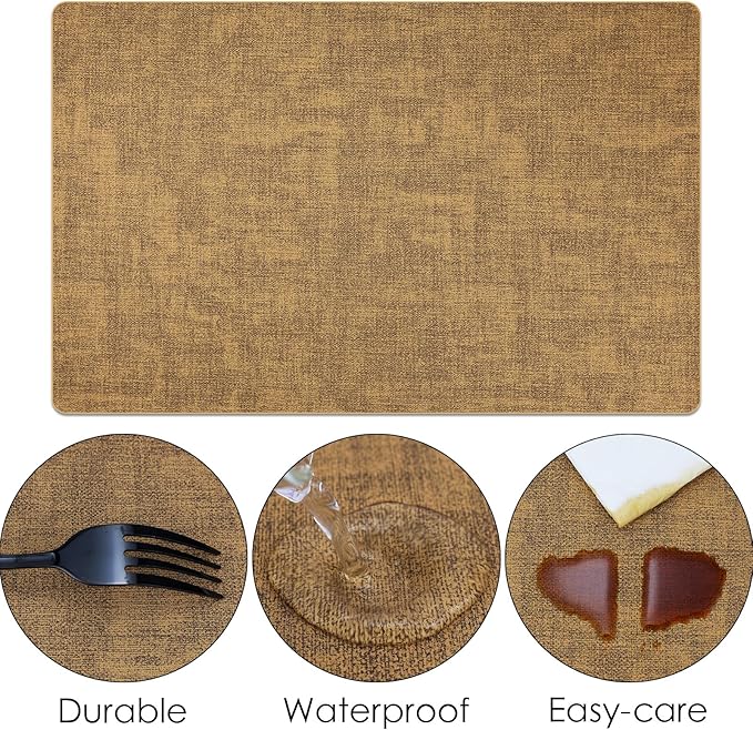 Placemats Set of 6 Faux Leather Heat Resistant Tables Mats Waterproof Oilproof Wipeable Reversible Anti-Slip Place Mats for Kitchen/Dining/Party/Outdoor 11.8" x 16.9", Caramel