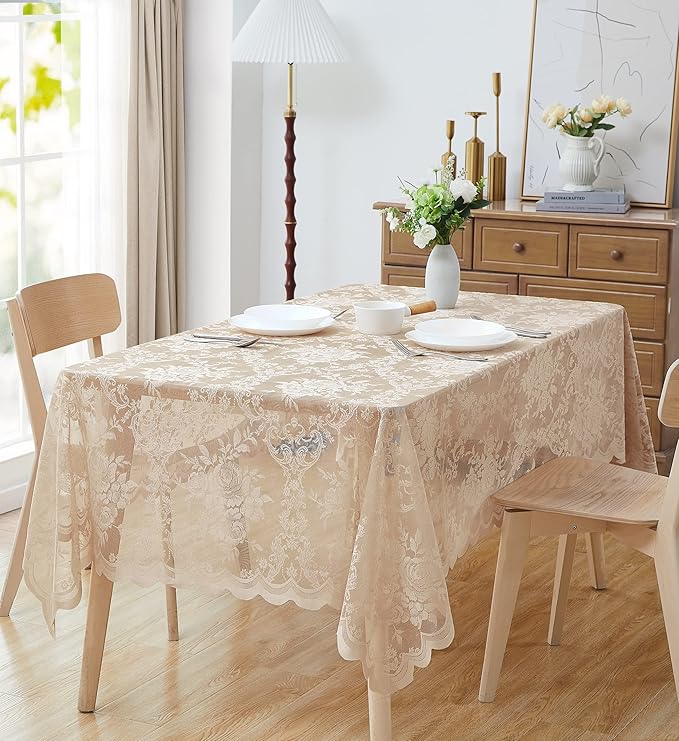 Warm Home Designs 60 x 60 Square Tablecloth with English Rose Design. Use Lace Square Table Cloth as Lace Tablecloth for Card Table or Small Dining Table. Gold Tablecloth for 4 Guests. LTC Linen 60"