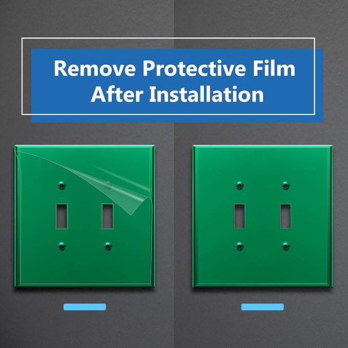 LIDER Reflective Acrylic Toggle Switch Wall Plate, Mirrored Light Switch Plate, Plexiglass Switch Cover, Acrylic Glass, Oversized 2-Gang 5.25" x 5.25", LWP-12O-AGR5P, Green, 5 Pack