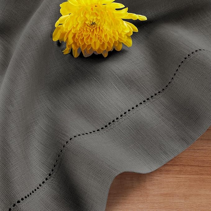 Solino Home Linen Tablecloth 60 x 90 Inch - Classic Hemstitch 100% Pure Linen Steel Gray Table Cloth for Rectangle Tables - Machine Washable Tablecloth for Spring