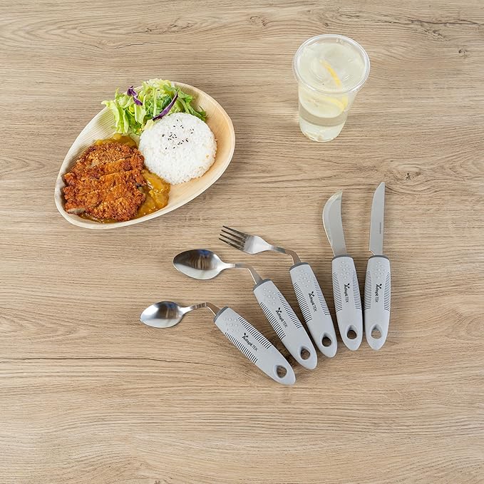 Restaurantware Adaptive Utensils - 1 count Stainless Steel, 9.843 x 5.118 x 1.575 Inches, Ergonomic Eating Aids, Non-Slip Utensil Set for Arthritis, Secure Grip Design, Gray