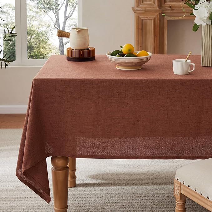 Linen Tablecloth for Rectangle Table, 60x104 Inch Terracota, Farmhouse Style Rust Tablecloth, Water Resistant Burlap Tablecloths for Dining Table Farmhouse Kitchen