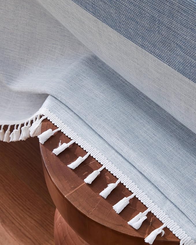 ZeeMart Contrast Linen Table Cloth Rectangle Table Cloths 52x70 Inch Mid-Stripe Blue, Farmhouse Style Heavy Weight Dusty Blue Tablecloth, Water Resistant Burlap Tablecloths