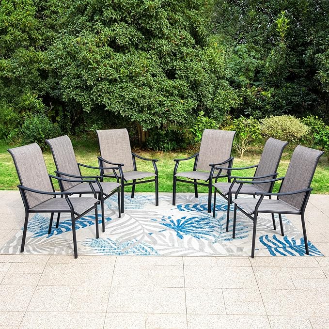 PHI VILLA Outdoor Dining Chairs Set of 6, Breathable Textilene Fabric and Metal Frame with Backrest and Armrest,Quick-Dry and Rustproof,Patio Chairs for Lawn,Garden