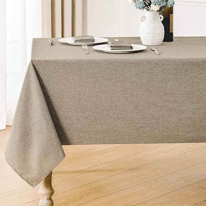 Rectangle Tablecloth Linen Textured Waterproof & Stain Resistant Table Cloth Wrinkle Free Decorative Fabric Farmhouse Table Cover for Dining/Party/Buffet/Wedding, 60 x 84 Inch, Mocha