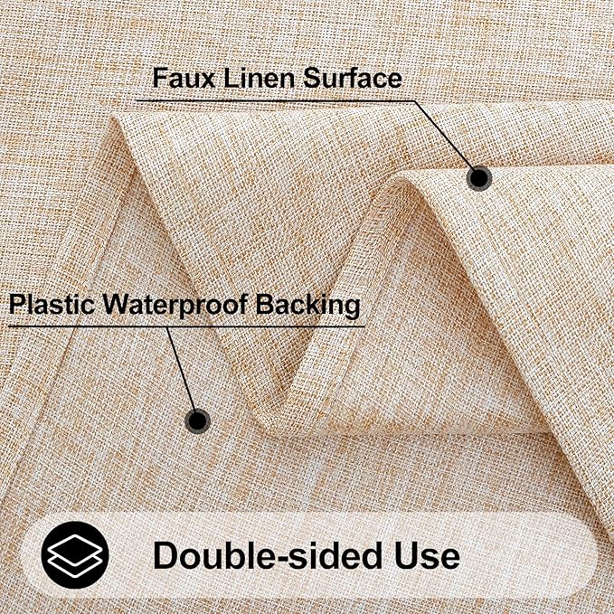 Smiry Rectangle Faux Champagne Table Cloth, Waterproof Burlap Fabric Tablecloth, Washable Decorative Farmhouse Table Covers for Kitchen, Dining, Parties, 52x70, Champagne