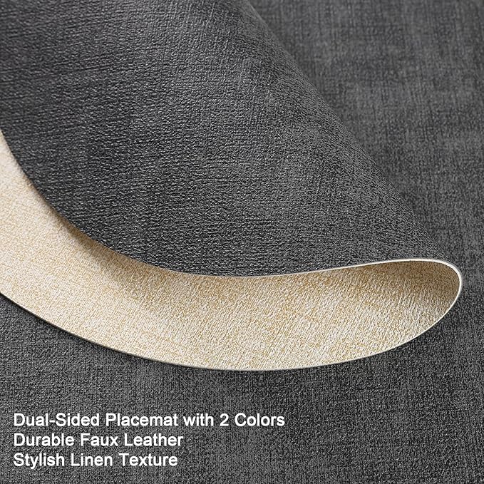 Myir JUN Round Placemats Dual Sided, Faux Leather Place Mats Set of 4 Indoor Placemats for Dining Table Outdoor Placemats Non-Slip Washable Table Mats (Set of 8, Gray Cream)