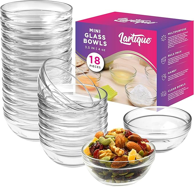 Mini 3.5 Inch Small Glass Bowls - Small Bowls Perfect for Prep, Dips, Nuts, or Candy - Meal Prep Bowls or Dessert Bowls, Set of 18