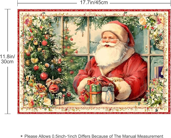 Christmas Santa Claus Placemats Set of 4 Washable Table Place Mats for Dining Kitchen Party Decor