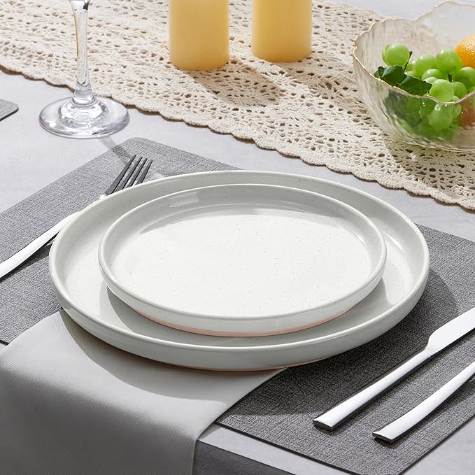 LIANYU Stoneware Dinner Plates Set of 6, 10.5 Inch Large Ceramic Salad Plates for Kitchen, Porcelain Round Serving Dishes Set, Oven, Microwave & Dishwasher Safe, Scratch Resistant, Snowy White