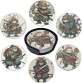 Japanese Cat Coasters Leather Round Drink Coasters 6 Pcs Set with Holderor for Cup Drink Coffee Table Bar Home Decor