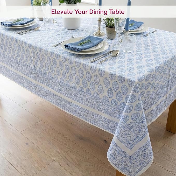 ATOSII Cotton Tablecloth Amalfi Blue 72" X 120" Inches Rectangle