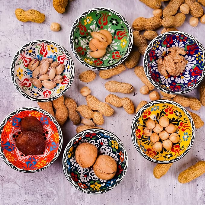 BCS Ceramic Pinch Bowls Set of 6, Small Bowls for Dipping - Cooking Prep & Charcuterie Board, Soy Sauce Dish, Multicolor Handmade Decorative Serving Dishes (3.2'' - 3 oz)
