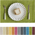 Softalker Faux Linen Placemats Set of 6-12 x 18 Inch, Heat Resistant Double Layered Durable Burlap Farmhouse Place Mats, Non-Slip Washable Rustic Table Mats for Dining, Kitchen, Party（Lime Green