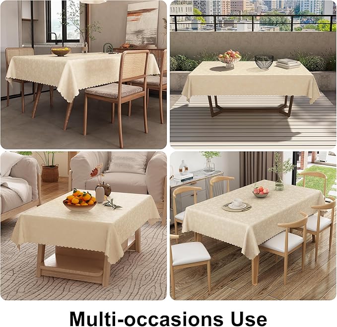 Smiry Rectangle Table Cloth, Waterproof Heavy Duty Vinyl Tablecloths, Wipeable Washable Table Cover for Kitchen and Dining Room (Beige, 52" X 70")
