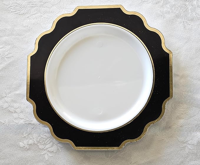 " OCCASIONS " 80 Plates Pack,(40 Guests) Heavyweight Premium Wedding Party Disposable Plastic Plates Set -40 x 10.5'' Dinner + 40 x 8'' Salad/Dessert (Imperial in Black & Gold)