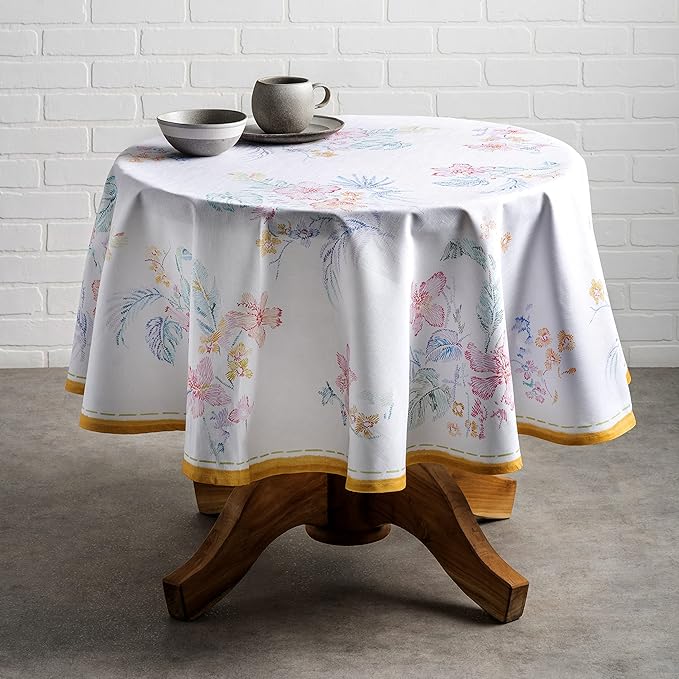 Maison d' Hermine Table Cloth Round Table 100% Cotton 69 Round Inches Tablecloth Reusable Decorative for Dining Room Farmhouse Home Valentines Day Decorations Spring Summer - Paradise Island