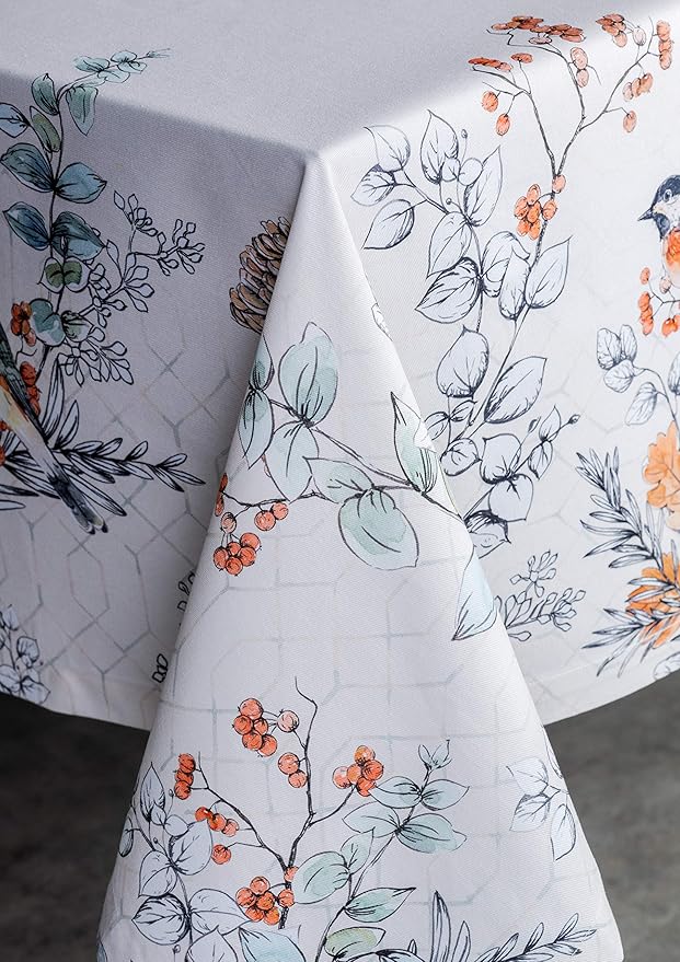 Maison d' Hermine Table Cloth Rectangle Table 100% Cotton 60 x 90 Inches Fall Tablecloth Reusable Everyday Use for Thanksgiving Christmas Decorations Dining Farmhouse Party (Whitish Shabby Chique)