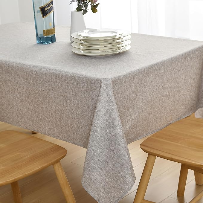 JIUZHEN Faux Linen Farmhouse Tablecloth Rectangular, Wrinkle Stain Resistant Table Cloth Rectangle Table Cover for Kitchen Dining, Holiday Party Dinner, Stone, 60 x 84 Inch