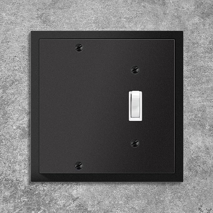 Henne Bery Modern Edge Decorative Wall Plate Switch Plate Outlet Cover, Durable Solid Zinc Alloy (Blank/Toggle, Matte Black)