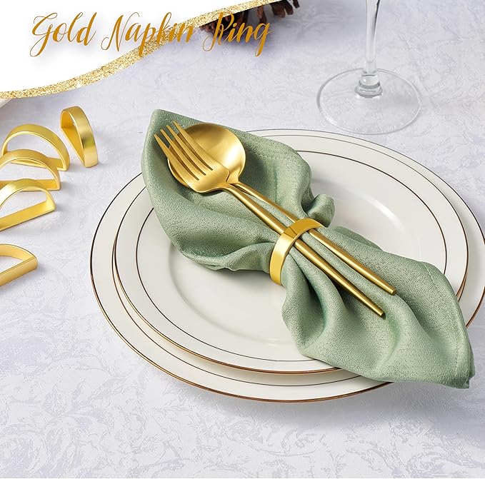 Gold Napkin Rings Set of 12, Semicircle Metal Bright Gold Napkin Holder Buckles, Fall Thanksgiving Christmas Napkin s Rings for Dinner Table Decor, Wedding, Banquet, Party, Easter