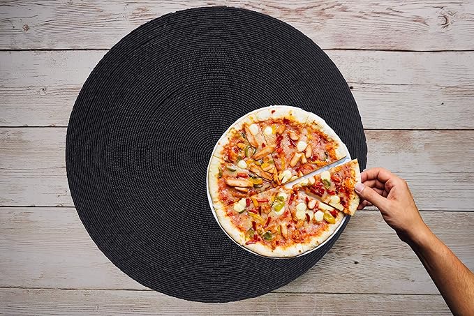 Lightnpro Round Black Beaded Placemats Set of 4 - Handcrafted Decorative Table Chargers - Elegant Farmhouse Table Mats for Dining, Holiday Dinner, Parties, Wedding & Home Décor - 13 Inch Black