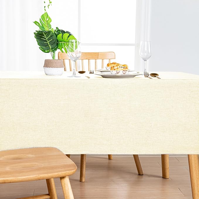 Hiasan 2 Pack Faux Linen Square Tablecloth - Wrinkle and Stain Resistant Washable Table Cloth for Kitchen Dining Room Holiday Table Cover for Party Dinner, Champagne, 60 x 60 Inch