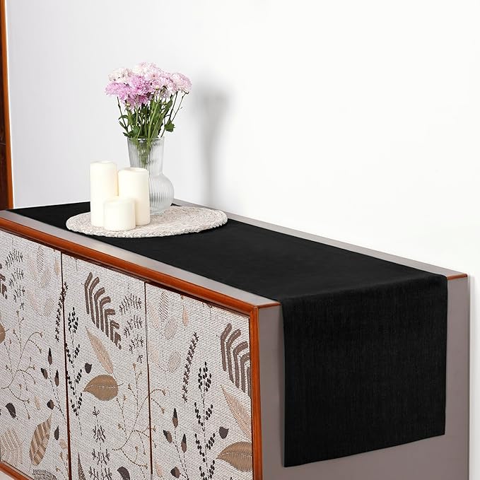 D'Moksha Homes Linen Black Table Runner 120 Inches Long - 100% Pure Linen Dining Table Runner 14 x 120 Inch for Spring, Easter - Machine Washable