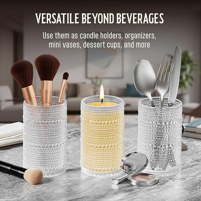 15 Oz Hobnail Drinking Glasses Set of 6 - Clear Multipurpose Glassware Sets, Decorative & Stylish Glasses Drinking Set for Bar, Kitchen, Cocktail Glassware, Garden - Home, Dining, & Kitchen