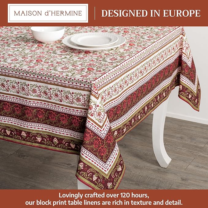 Maison d' Hermine Table Cloth Rectangle Table 100% Cotton 70 x 90 Inches Fall Tablecloth Reusable Everyday Use for Thanksgiving Christmas Decorations Dining Farmhouse Party (Reveillon Au Jardin)