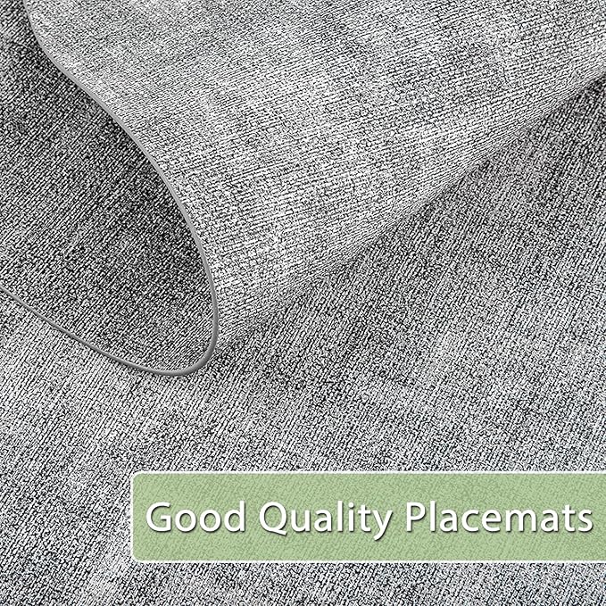 Placemats Set of 12 Washable, Heat Resistant Table Placemats Wipeable Faux Leather Oval Place Mats Non Slip, Waterproof Oval Table Mats for Indoor Outdoor, Gray
