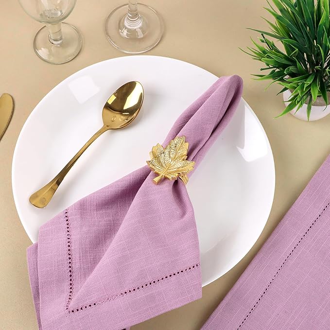 CLEENTABLE Maple Leaf Napkin Rings Set of 12 - Handcrafted Aluminum Napkin Holders for Cloth & Paper Napkins, Elegant Table Décor for Weddings, Thanksgiving, Christmas & Holiday Parties (Gold)