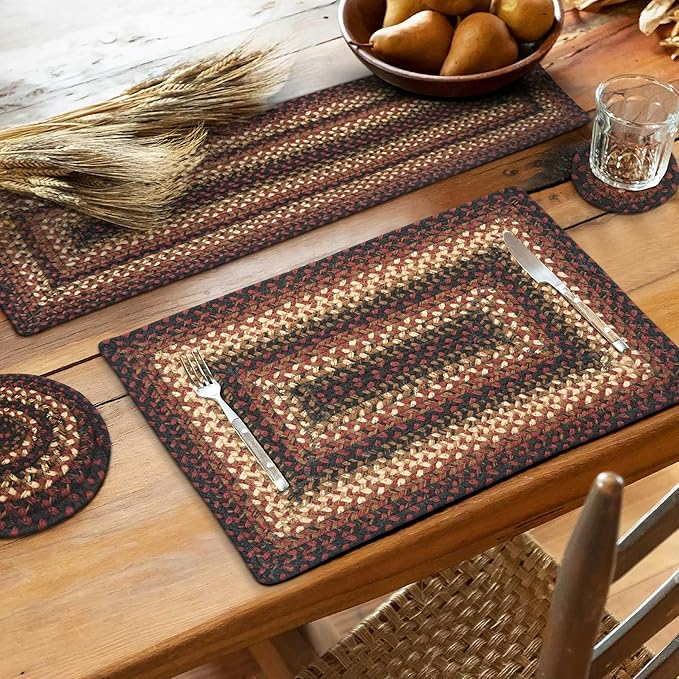 Homespice Prescott Jute Braided Dinner Table Runner, Warm Primitive Decor, Set of 2, Black and Red Rectangle 8x28 - Rich Colors, Easy to Clean, Durable and Protects Furniture