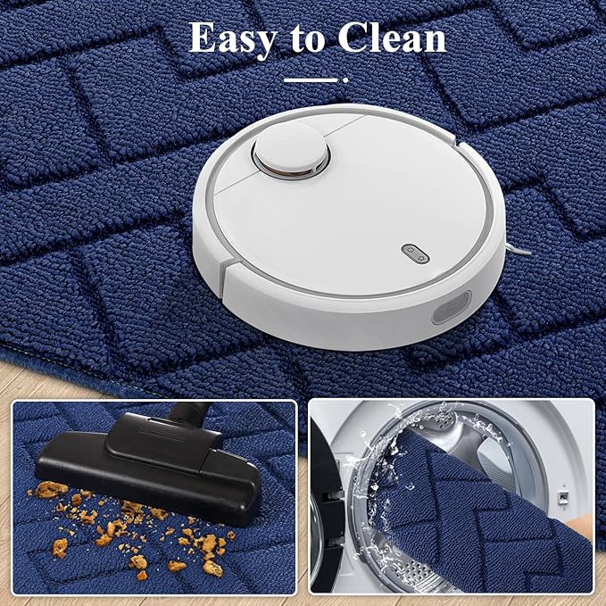 hicorfe Kitchen Rugs and Mats Sets,2 Pieces Super Absorbent Polypropylene Non-Slip Rug,Soft Comfort Floor Mat,Washable for Kitchen,Hallway,Office,Sink,Laundry(20" x 32"+24" x 71",Navy Blue)