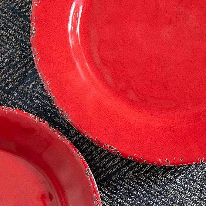 Farmhouse Melamine Dinner Plate set, 11 inch Unbreakable Serving Plates, Set of 6, Lightweight Dinnerware Plate, Large Dessert or Salad Plate Set, Chip Resistant Camping Dishes, Red…