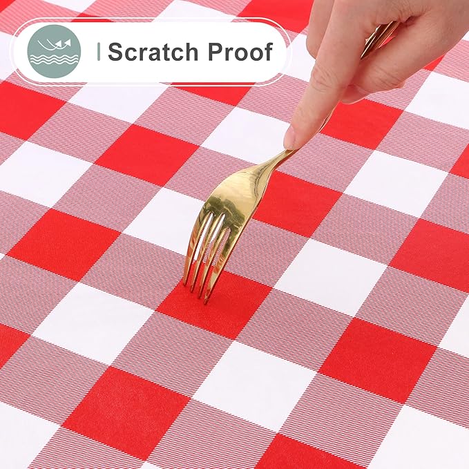 misaya Rectangle Waterproof Vinyl Table Cloth, Buffalo Flannel Backed Tablecloth, Wipeable Plastic Table Cover for Valentine's Day, Dinner, Kitchen, Outdoor (60" x 120", Red and White)