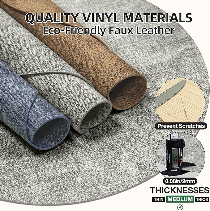 15 inch Faux Leather Round Placemats Set of 6 Non-Slip Washable Wipeable Table Mats, Heat Resistant Waterproof Oilproof Grey Place Mats for Kitchen, Dining, Party, Indoor, Outdoor