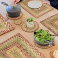 Homespice Azalea Jute Braided Trivets for Table, Warm Country Primitive Decor, Set of 3, Multicolor 8" Round Heat Resistant Mats - Rich Colors, Easy to Clean, Durable and Protects Furniture