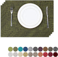 Kevin Textile Christmas Placemats, Set of 4 Heat-Resistant Placemats for Kitchen Table, Washable Durable Linen Table Mats Woven Placemats (4 Pcs, 13"x19", Peridot Green)