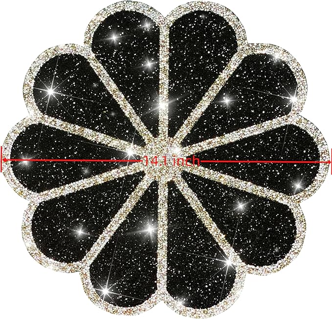 Washable Waterproof Diamond Circle Placemats for Round Tablescape Decor for Dinner and Kitchen Bling Placemats for Weddings & Special Events (Black)-2PCS