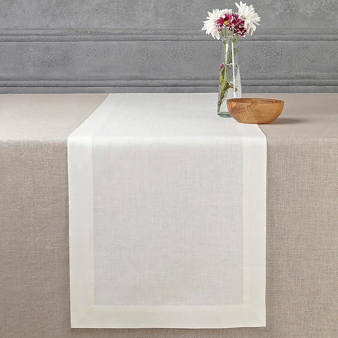 D'Moksha Homes Linen Ivory Table Runner 90 Inches Long - 100% Pure Linen 14 x 90 Inch Table Runner for Dining, Valentines, Spring, Easter - Machine Washable